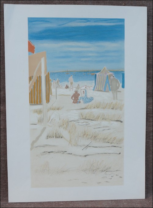 The Beach Maurice Brianchon Original Lithograph Mourlot Freres Paris 1964