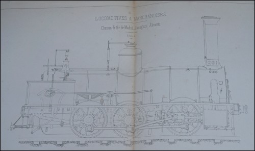 Steam Locomotive n°201 Schneider Spain Railways Lithograph 1860 Steam Locomotive n°201 Schneider Spain Railways Lithograph 1860
