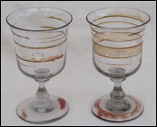 Antique Art Glass Enameled Wine Water Footed Goblet Tulip Glass Pair 19th C