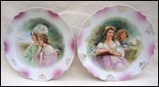 Pair Decorative Plates Young Ladies of Vienna Transferware 1900