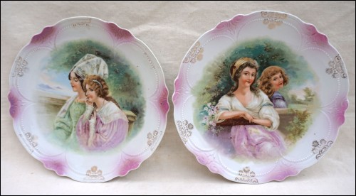 Pair Decorative Plates Young Ladies of Vienna Transferware 1900