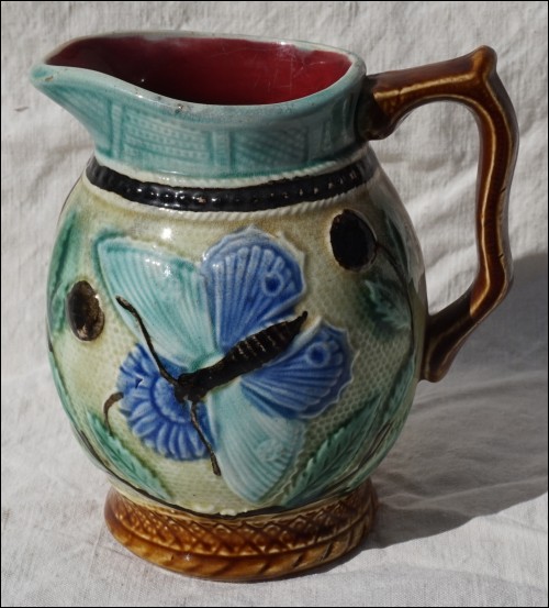 Butterfly Pitcher NIMY Belgium Majolica Signed 1920