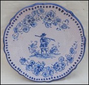 Spanish Blue White Hand Painted Faience Scalloped Plate Lufeco Valencia