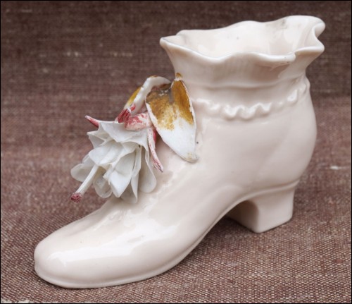 Miniature Shoe Boot Flower Porcelain Early 20th Century