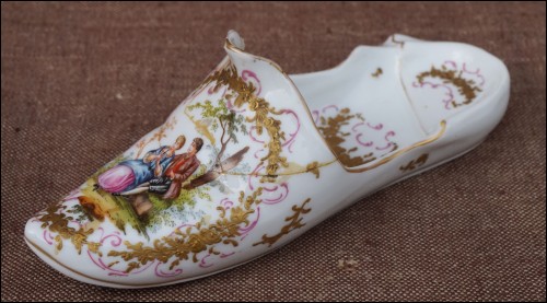 Saxe German Porcelain The Music Lesson Miniature Shoe 19th C