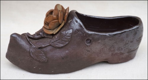 Miniature Shoe Clog Stoneware Flower Normandy 1900