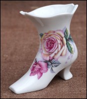 Miniature Shoe Transferware Porcelain Roses Tientsin China