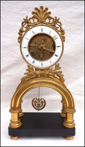 Empire Skeleton Clock Ormolu Engraved Bronze Paris Movement