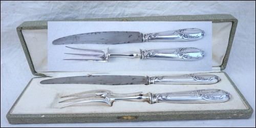 Sterling Silver Handles Carving Set Large Fork & Knife Mono SC