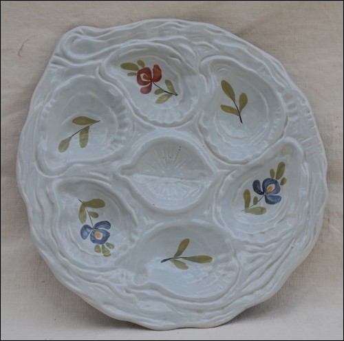 Oyster Plate Geo Martel Desvres Hand Painted Faience 1960