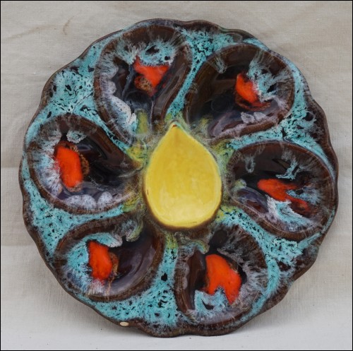 Oyster Plate Vallauris Lemon Hand Painted Faience1950