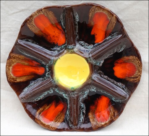 Oyster Plate Vallauris France Hand Painted Faience 1970