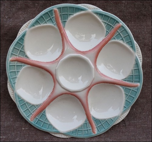 Starfish Oyster Plate Faience Sarreguemines 1940's