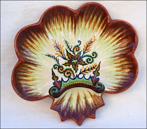 FOUILLEN QUIMPER Faience Scalloped Oyster Plate Starfish Sealife