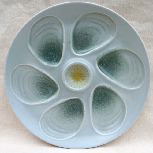 Oyster Plate Green Hand Painted Faience Salins 1950