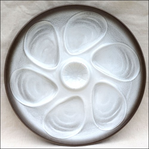 Oyster Plate Brown & White Hand Painted Faience Salins 1950