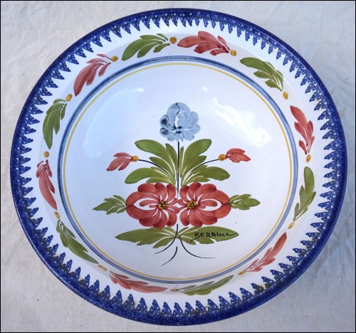 QUIMPER Keraluc Salad Bowl Dish French Flowered Hand Painted