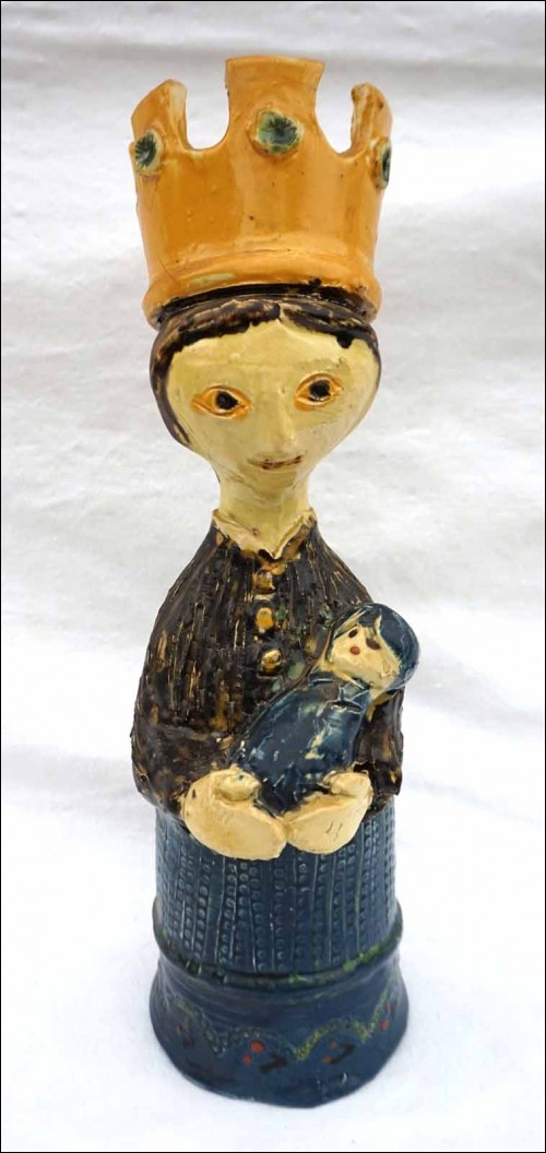 Crowned Virgin Mary w Jesus Child Folk Art Pottery St Jorioz Annecy A 