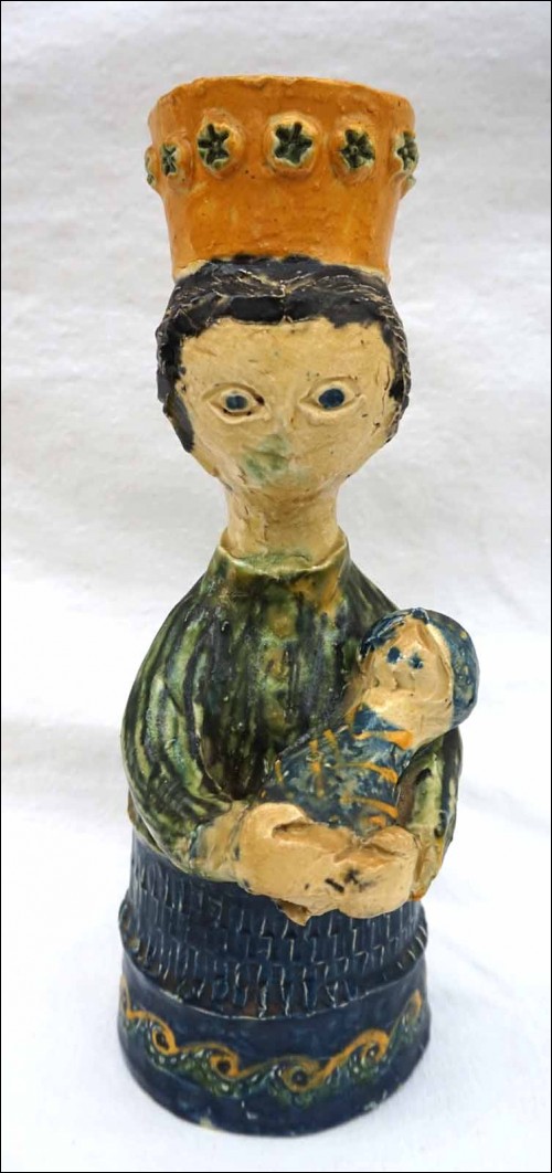 Crowned Virgin Mary w Jesus Child Folk Art Pottery St Jorioz Annecy B