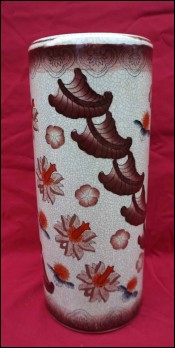 Vintage Japanese Paint Brush Pot Vase Crackeled Ceramic