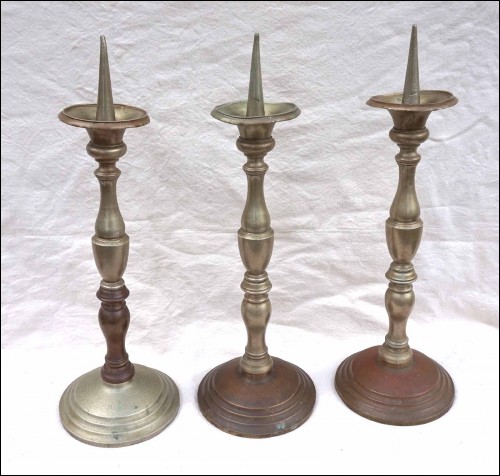 Set of 3 Large French Bronze Altar Candlestick 19th C