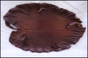 Mahogany Carved Leaf Tray Mouse Lizard Crab Snake 19th C