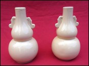 BAT TRANG Ceramic Pair Vase Vietnam Hanoi French Colony Area Signed