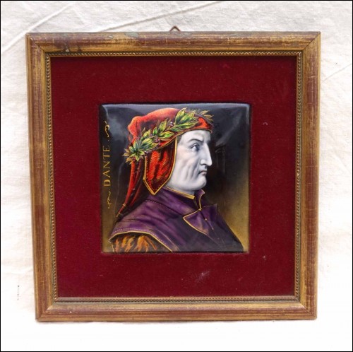 DANTE Portrait French Framed Enameled Painting Limoges 19 th Century