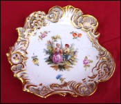 DRESDEN Meissen Gilt Hand Painted Porcelain Scalloped Small Dish Tidy 19th C