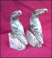 Eagles Bookends Carved Carrera Marble Italian Art Deco Glass Eyes 1940