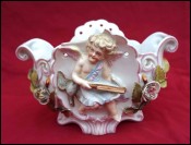 Putti Flowered Jardiniere Planter Crossbow Porcelain Sitzendorf 19th C