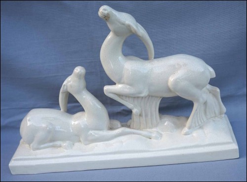 Antelopes French Art Deco Crackled Faience Statue St Clement C Lemanceau 1930