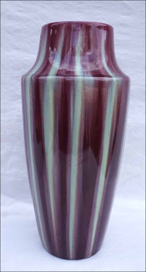 Art Deco Cherry Red Green Drip Glaze Vase Faience L Gueule Vierzon