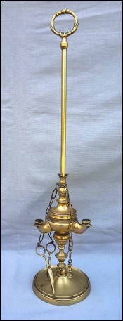 Oil Lamp Florentine 3 Burners 3 Tools Brass 19th C