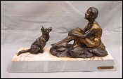 Confidence Young Lady with Dog Spelter Statue Figure B Sollazzini Art Deco