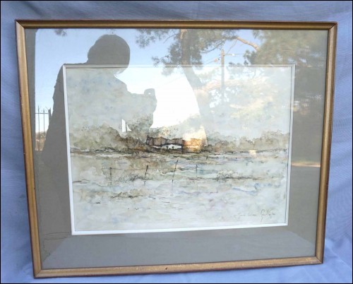 La Grande Briere Loire Estuary Brittany Framed Watercolor Gauthier 1977