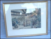 Cider Making Scratting Pressing Framed Watercolor Charles Esnoul Brittany Mid Century