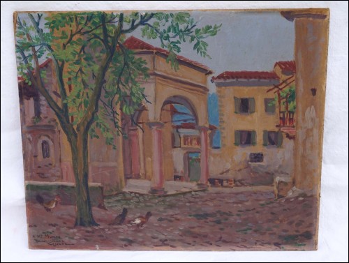 The Church Isolea Dei Pescatori Lake Maggiore Italy Henri Lejeune Oil on Panel 1927