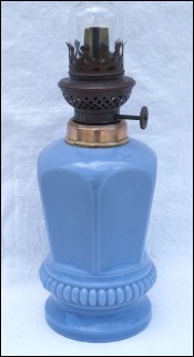 KOSMOS French Blue Opaline Glass Oil Lamp 1910