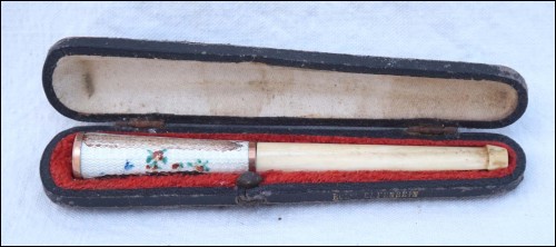 German Enameled Guilloche Boxed Cigarette Holder 1910 Need Repair