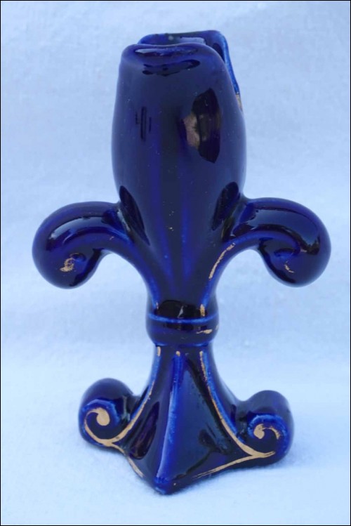 Cobalt Dark Blue Gilt Faience Fleur de Lis Small Vase 1900