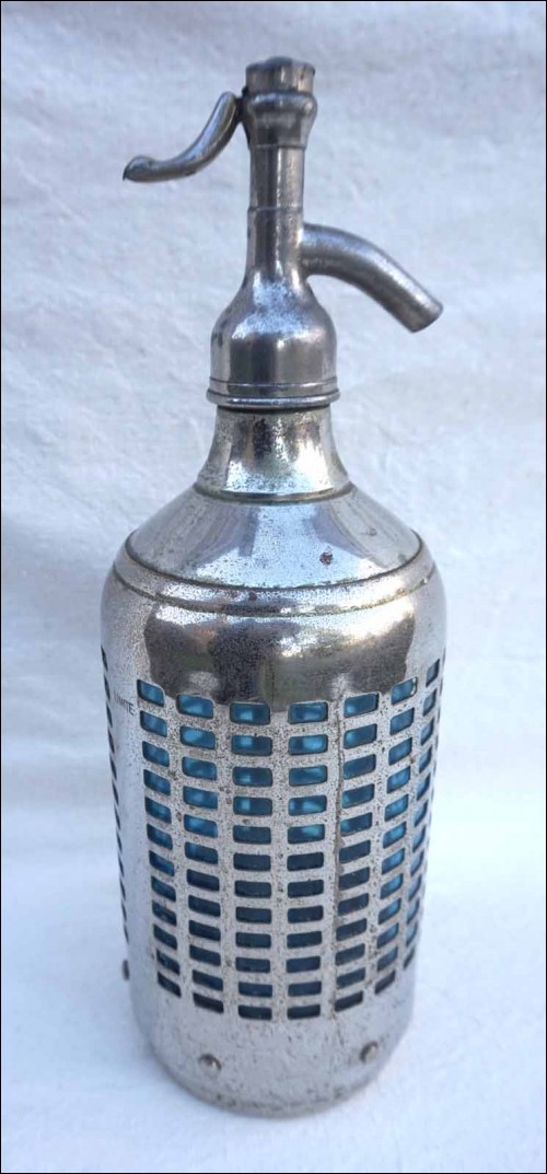 Art Deco Siphon Chromium Metal Case Blue Glass Auto Siphon Paris