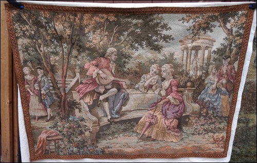 Romantic Scene Musician French Wall Hanging Tapestry Beauvais Style 37