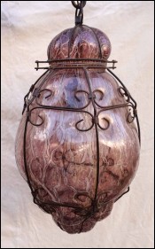 Murano Amethyst Blown Crackle Glass Cage Lantern Ø 11 1/2