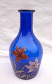 Legras Mont Joye French Art Nouveau Blue Enamel Vase Lilium Lilies