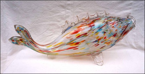 Bohemia Art Glass Large 27 Fish Multicolor Glass Murano Style 80's