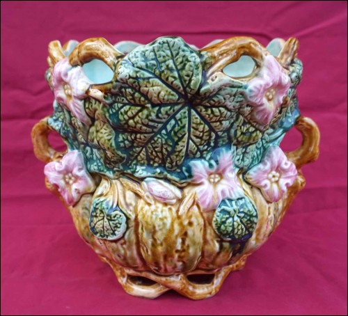 ONNAING Majolica PUMPKIN shaped Flower Pot Jardiniere Numbered 407  1880