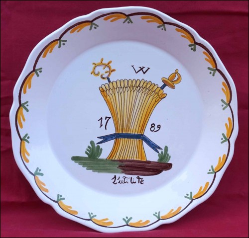 Vintage French Faience Revolutionary Plate Motto Usefulness Swords Wheat Sheaf