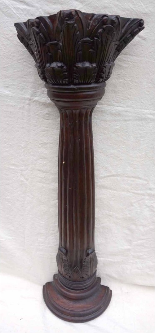 Acanthus Leaves Carved Wood Pilaster Fluted Half Column Corbel 19th C