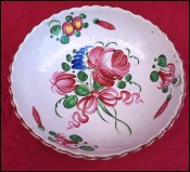 St CLEMENT  French Hand Painted Faience Ribbed Salad Bowl 19th C